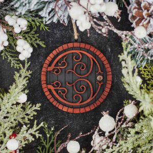 Black Hobbit Door Christmas Ornament with Padauk Trim