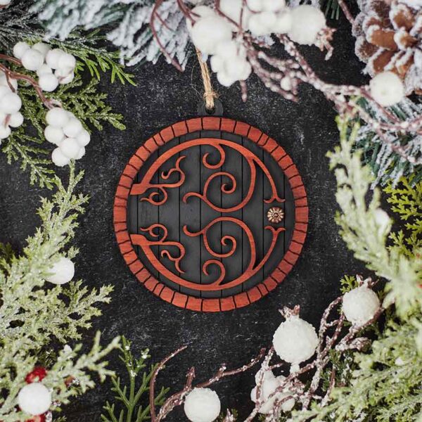 Black Hobbit Door Christmas Ornament with Padauk Trim