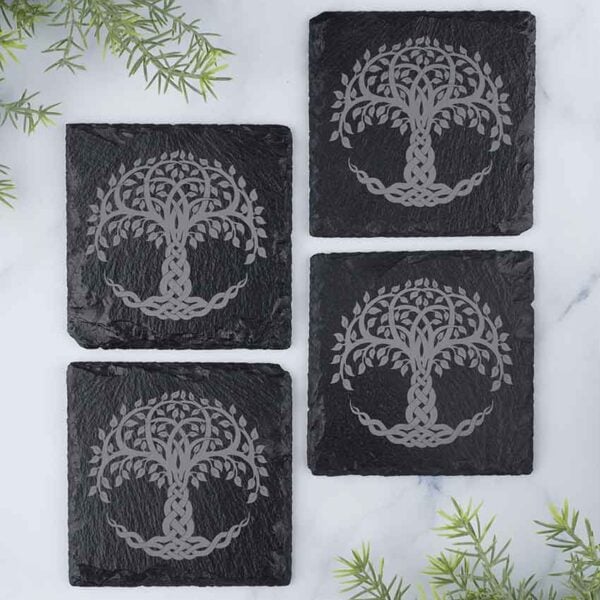 Celtic Tree Slate Coasters - Set of 4