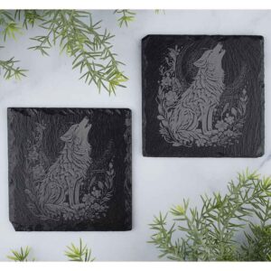 Midnight Wolf Slate Coasters - Set of 4