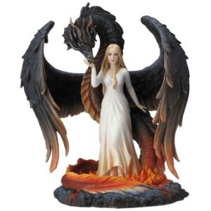 Beauty and the Winged Serpentine Dragon Statue