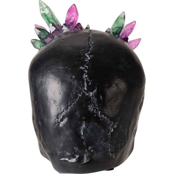 Black Skull Statue with Crystals
