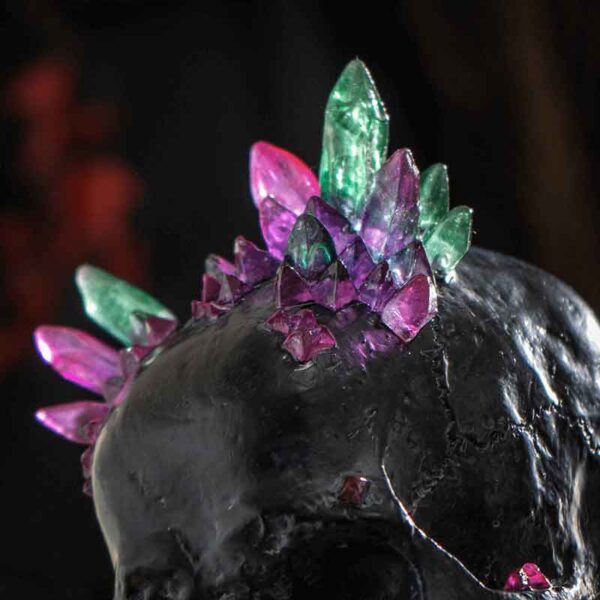Black Skull Statue with Crystals