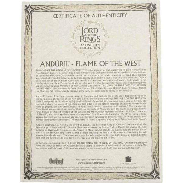 Lord of the Rings Anduril Kingdom of Gondor Sword