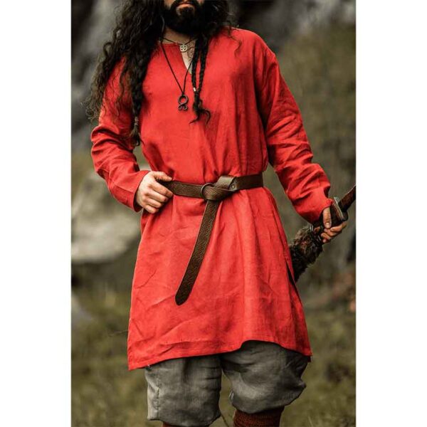 Halvar Linen Viking Tunic - Red