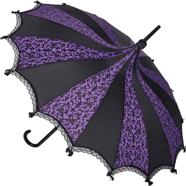 Purple and Black Skull Damask Umbrella
