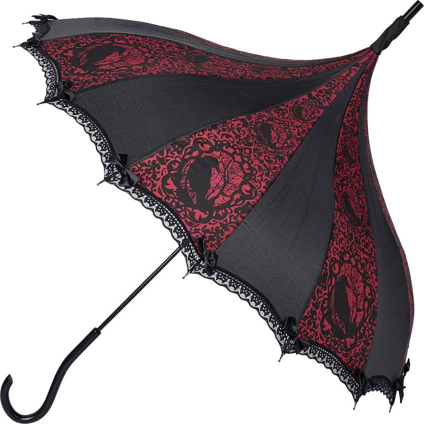 Burgundy and Black Raven Umbrella