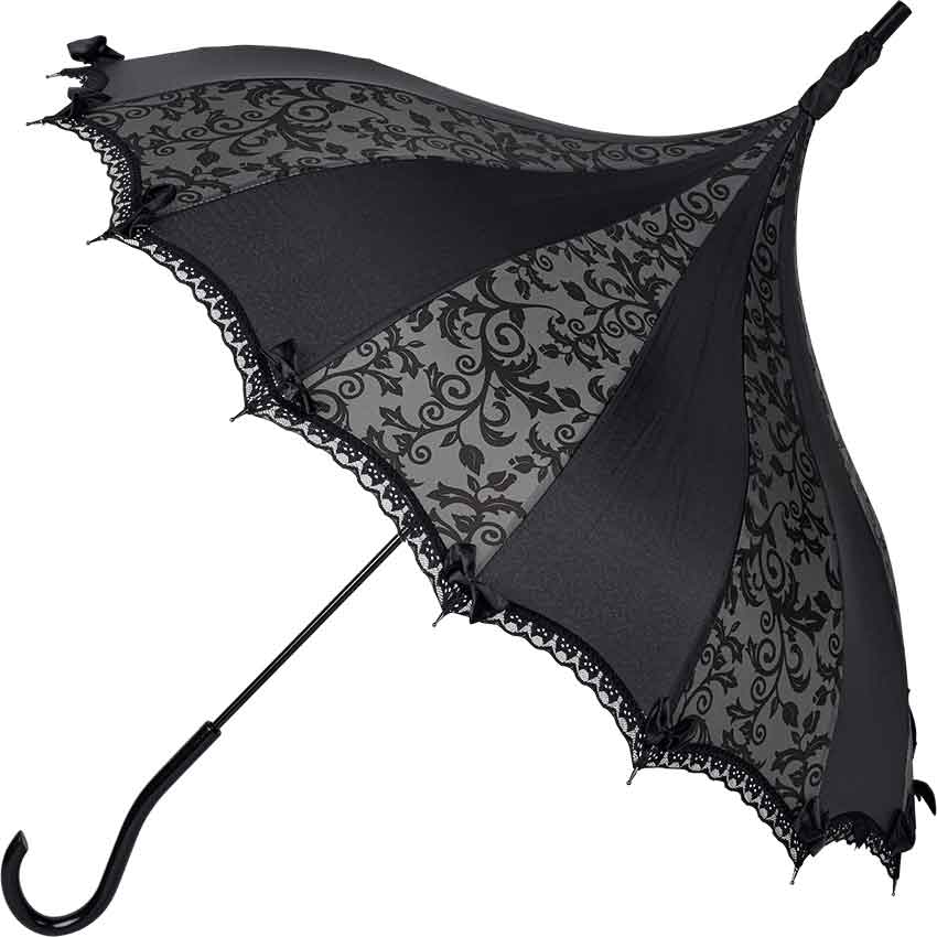 Grey and Black Flower Gothic Umbrella