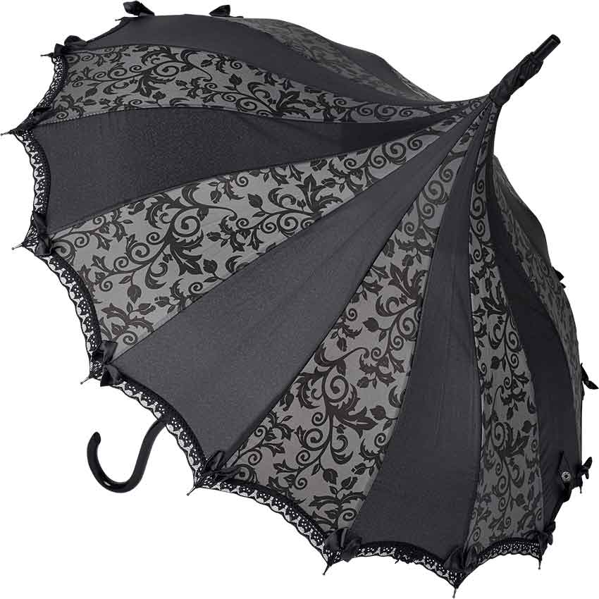 Grey and Black Flower Gothic Umbrella