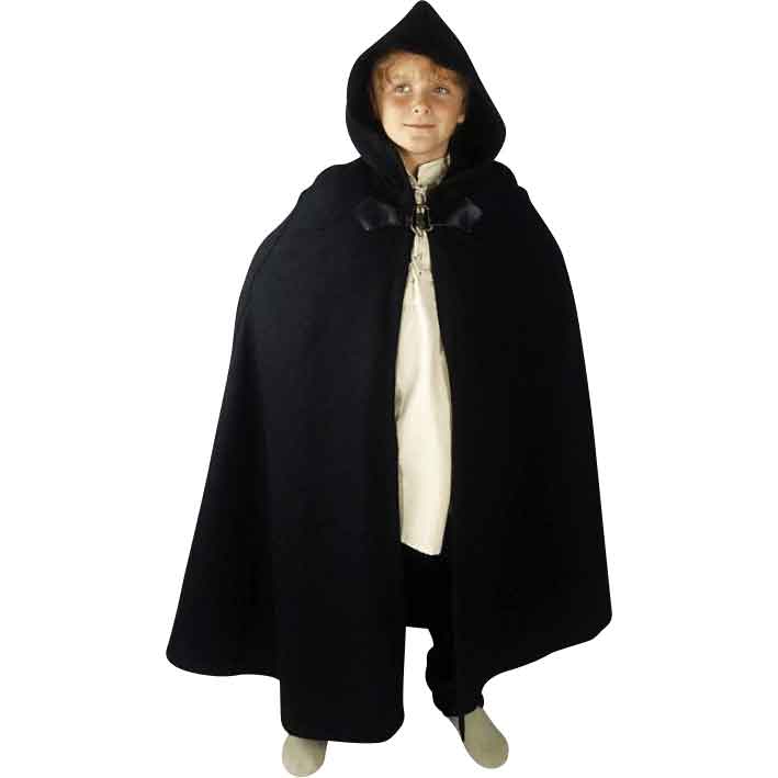 Kids Medieval Cloak with Clasp - Black