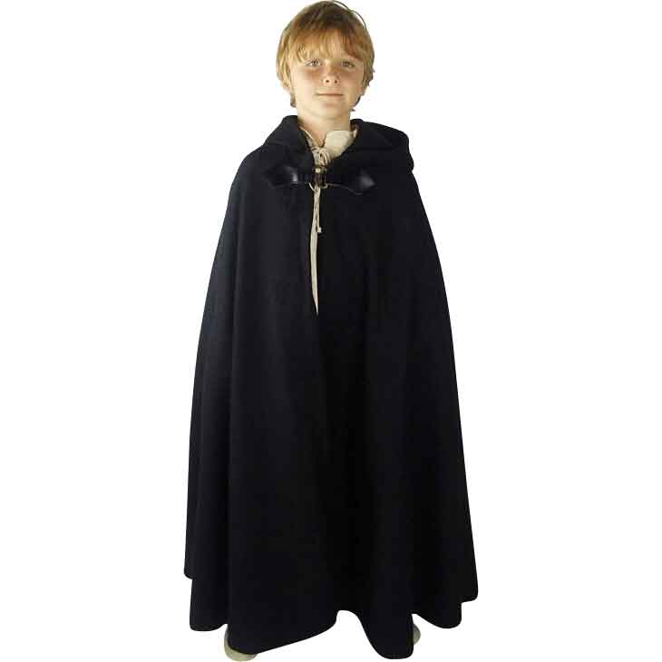 Kids Medieval Cloak with Clasp - Black