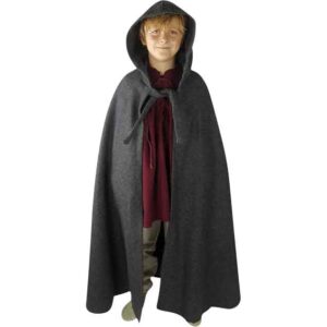 Henrik Kids Long Hooded Medieval Cloak - Grey