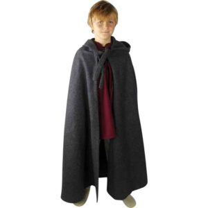 Henrik Kids Long Hooded Medieval Cloak - Grey