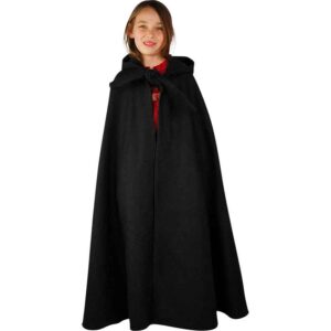 Henrik Kids Long Hooded Medieval Cloak - Black