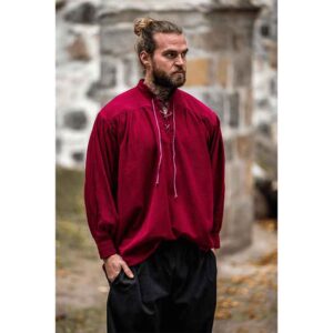 Friedrich Medieval Lace-Up Shirt – Wine Red