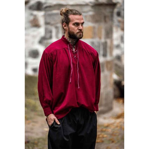 Friedrich Medieval Lace-Up Shirt – Wine Red
