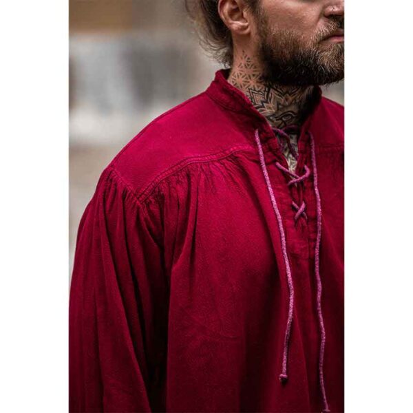 Friedrich Medieval Lace-Up Shirt – Wine Red