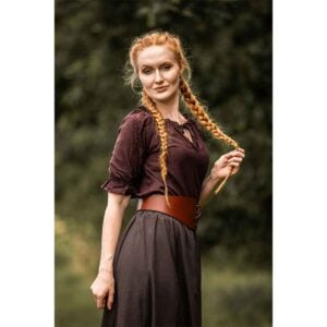 Sandra Short Sleeve Medieval Blouse - Dark Brown