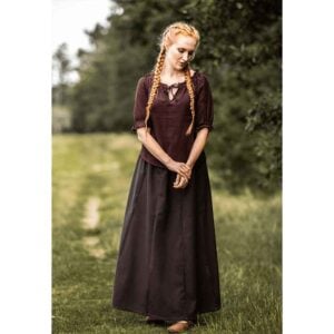 Sandra Short Sleeve Medieval Blouse - Dark Brown