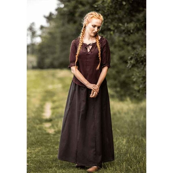 Sandra Short Sleeve Medieval Blouse - Dark Brown