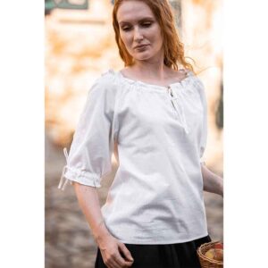 Sandra Short Sleeve Medieval Blouse - Natural