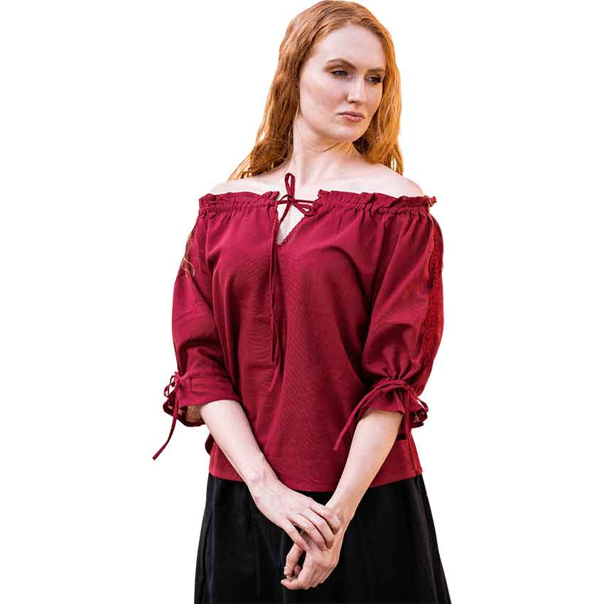 Sandra Short Sleeve Medieval Blouse - Red