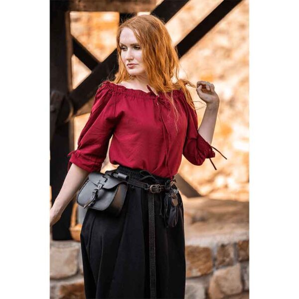 Sandra Short Sleeve Medieval Blouse - Red