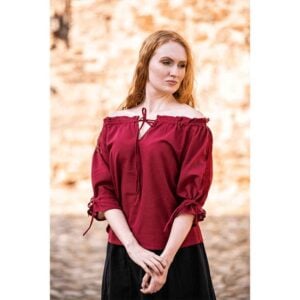 Sandra Short Sleeve Medieval Blouse - Red