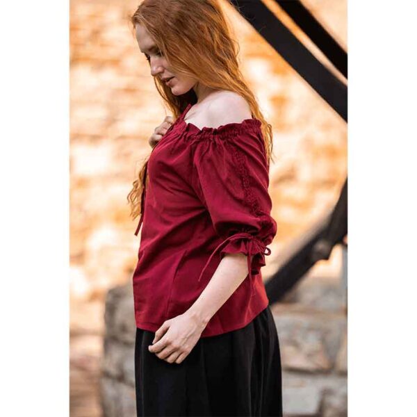 Sandra Short Sleeve Medieval Blouse - Red