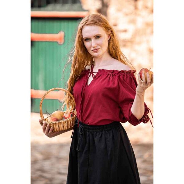 Sandra Short Sleeve Medieval Blouse - Red