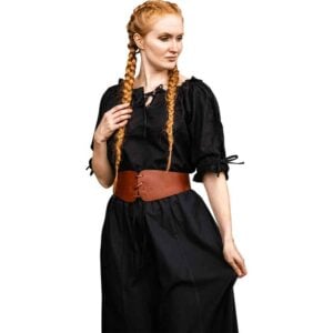 Sandra Short Sleeve Medieval Blouse - Black