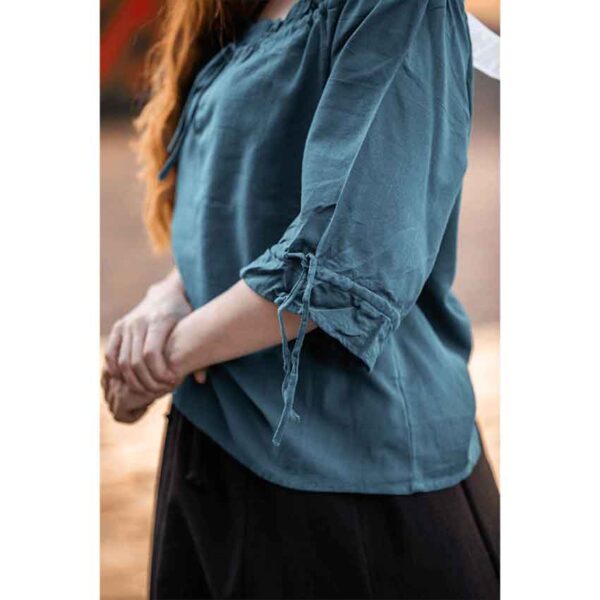 Vera Medieval Short Sleeve Blouse - Petrol Blue