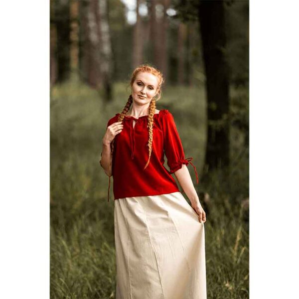 Vera Medieval Short Sleeve Blouse - Red