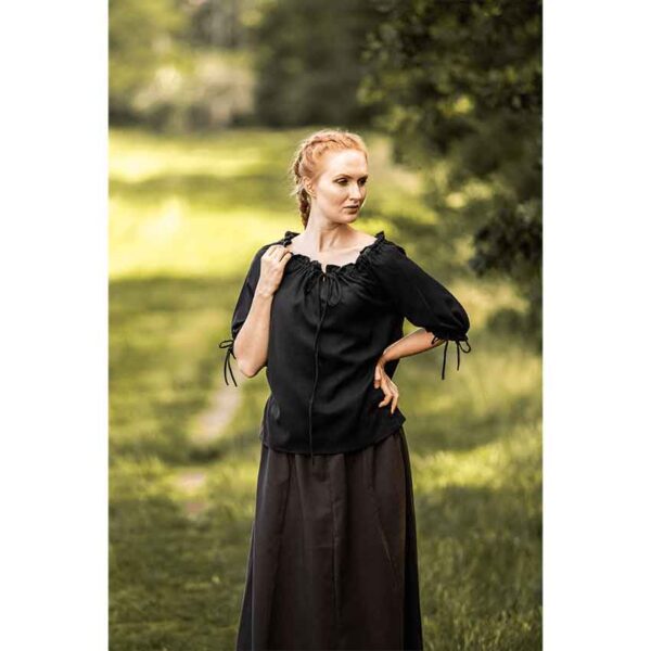 Vera Medieval Short Sleeve Blouse - Black