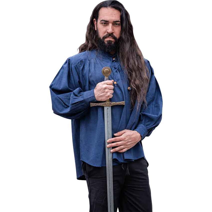 Leopold Woven Cotton Medieval Shirt - Blue