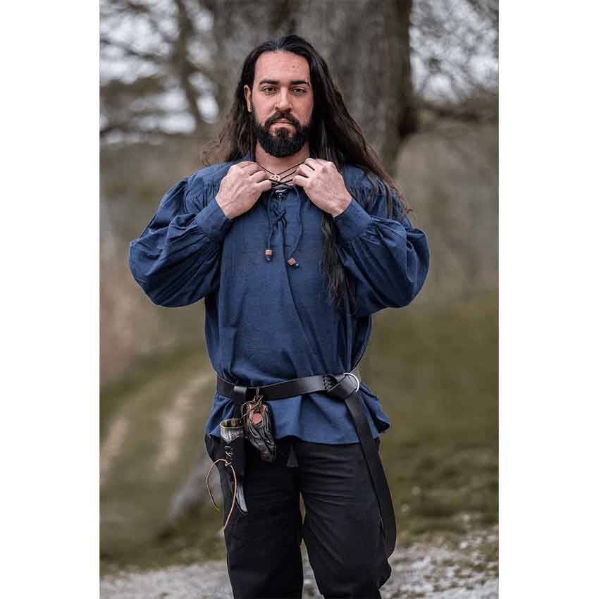 Leopold Woven Cotton Medieval Shirt - Blue