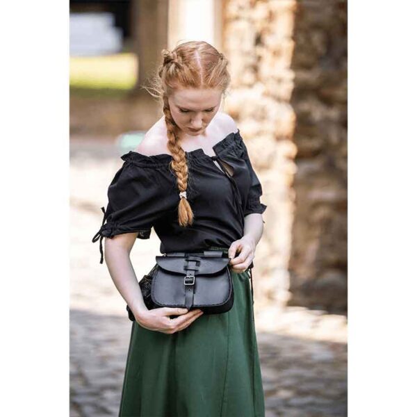 Otilia Medieval Short Sleeve Blouse - Black