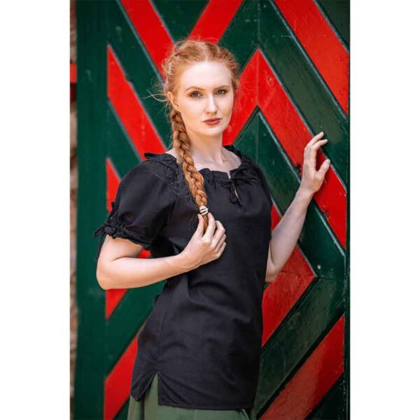 Otilia Medieval Short Sleeve Blouse - Black