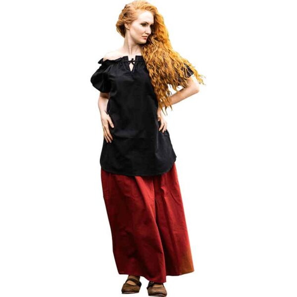 Verena Medieval Short Sleeve Blouse - Black