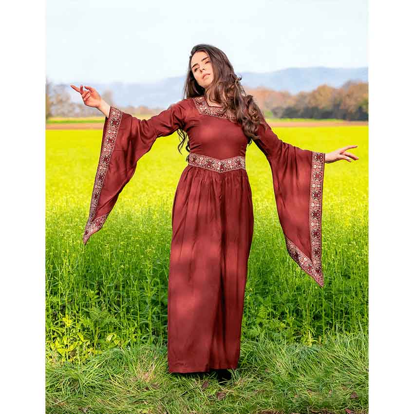 Precious Embroidered Medieval Dress - Red