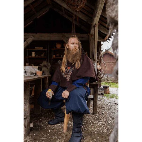 Bjomolf Embroidered Viking Hood - Brown