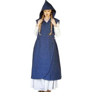 Gerlin Hooded Medieval Wrap Dress - Blue