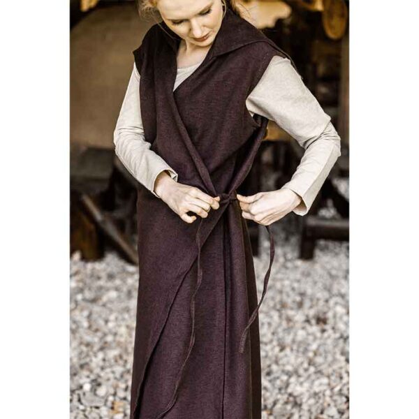Gerlin Hooded Medieval Wrap Dress - Dark Brown