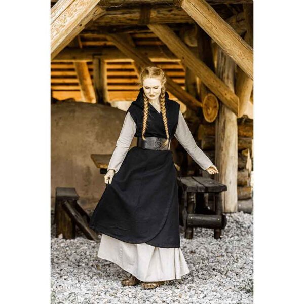 Gerlin Hooded Medieval Wrap Dress - Black