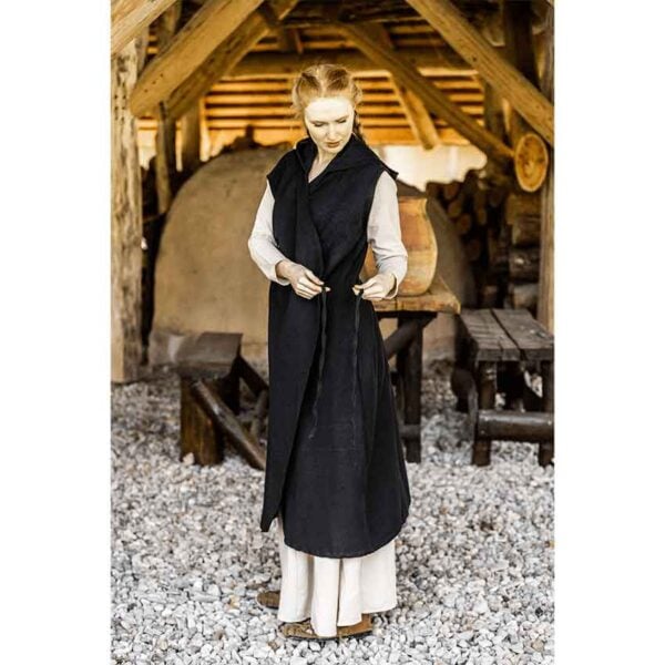 Gerlin Hooded Medieval Wrap Dress - Black