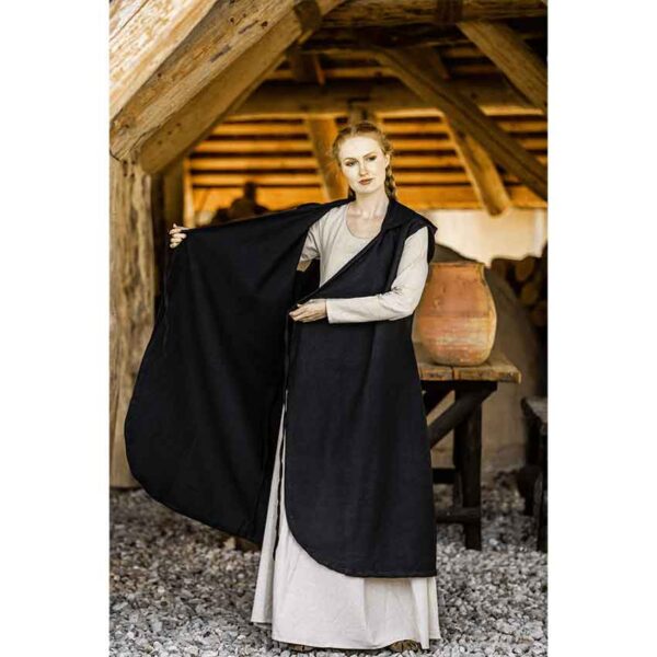 Gerlin Hooded Medieval Wrap Dress - Black