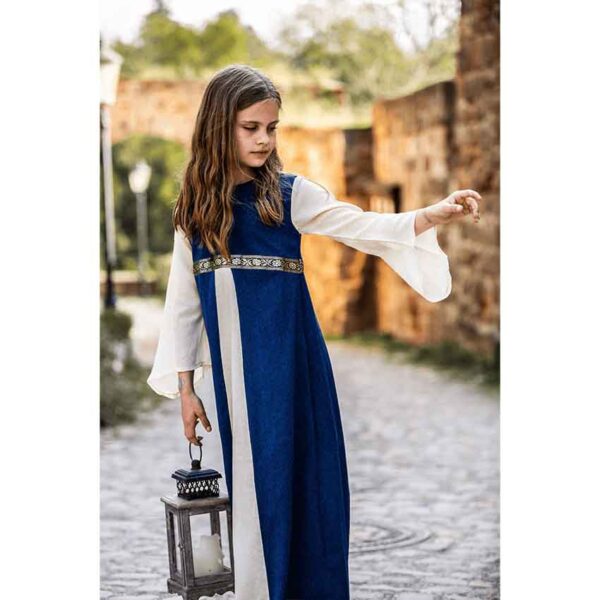 Piccola Donna Girls Medieval Dress - Blue with Natural