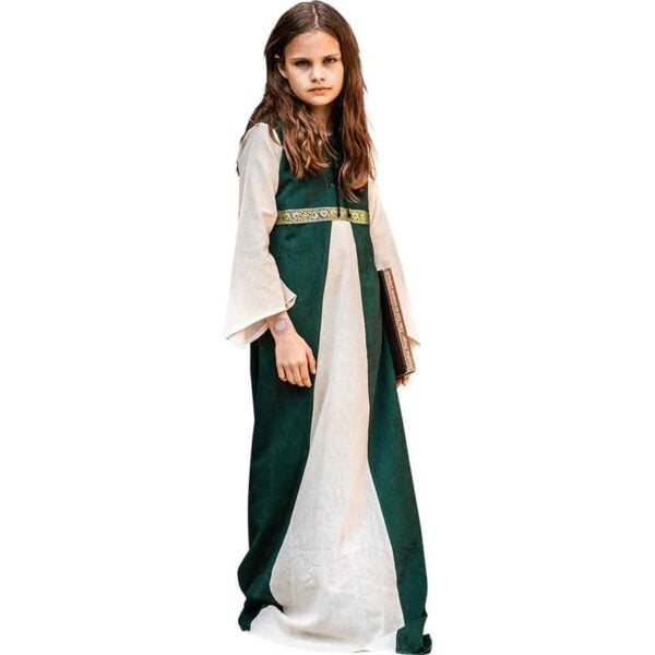 Piccola Donna Girls Medieval Dress - Green with Natural