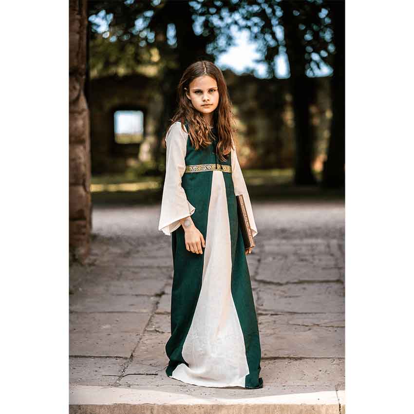 Piccola Donna Girls Medieval Dress - Green with Natural