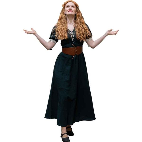 Denise Women's Medieval Summer Dress - Green with Natural